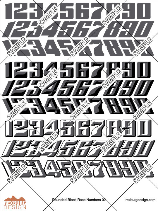 Rounded Block Racing Numbers Decal Sample Set